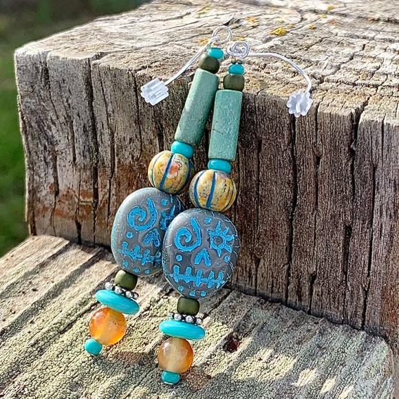 Aqua Sugar Skull Earrings - Picture 16 of 16